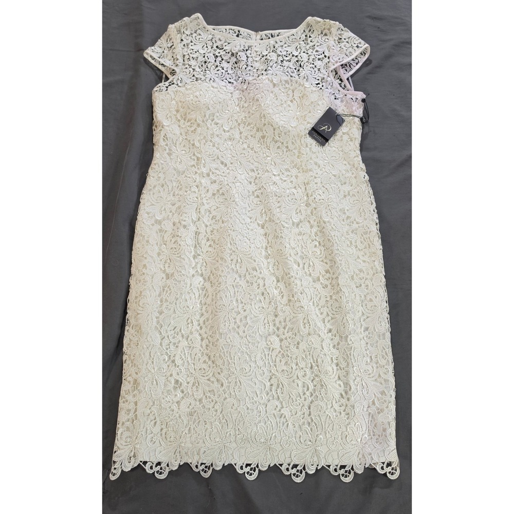 Adrianna Papell White Lace Cap Sleeve Sheath Dress 041877530 Size 14 NWT